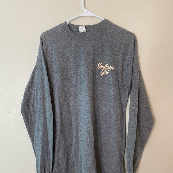 Gildan Gray and Orange Long Sleeve Tee with Pumpkin Graphic - Picture 2 of 4